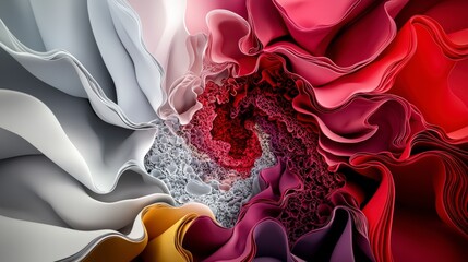 Poster - Dynamic shapes emerge in colorful swirls abstract art visual installation innovative environment artistic perspective