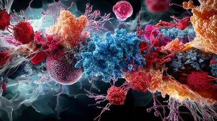 Poster - Dynamic abstract cellular patterns aerial view of microscopic organisms in digital art and scientific innovation