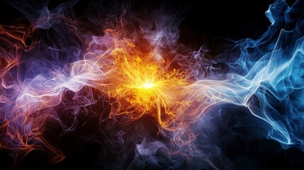 Fototapete - Dynamic abstract electromagnetic waves flowing in iridescent patterns spectacular visualization digital art dark background
