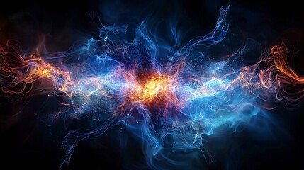 Poster - Dynamic electromagnetic waves flowing in abstract iridescent patterns vibrant digital art energy science conceptual view