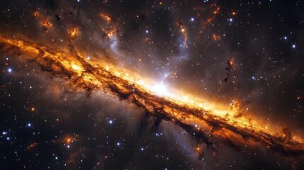 Wall Mural - A cosmic scene of a supermassive black hole at the center of a galaxy with spiraling stars and glowing gas clouds