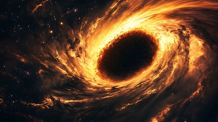 Wall Mural - A cosmic scene of a supermassive black hole at the center of a galaxy with spiraling stars and glowing gas clouds
