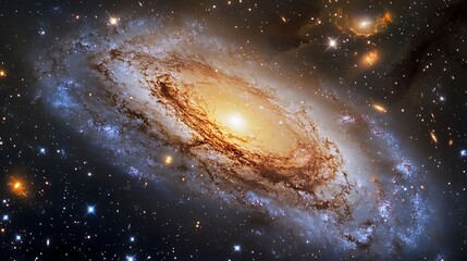 Wall Mural - A cosmic scene of a supermassive black hole at the center of a galaxy with spiraling stars and glowing gas clouds
