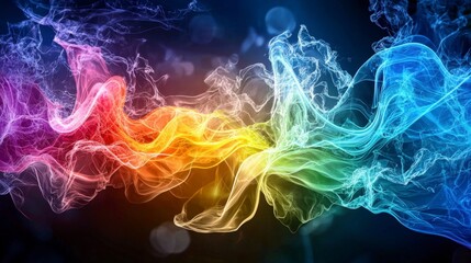Poster - Flowing abstract waves of energy in chakra colors digital art colorful background vibrant visualization