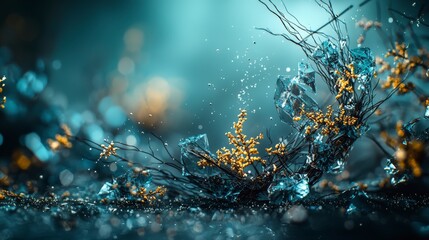Poster - Dynamic asymmetrical design with nature elements abstract scene artistic composition ethereal environment