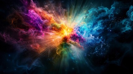 Aufkleber - Burst of light in dark space with rays emanating across cosmic landscape vibrant colors abstract art digital creation