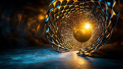 Fototapete - Dynamic circles twisting and rotating abstract tunnel digital art futuristic environment perspective visual concept