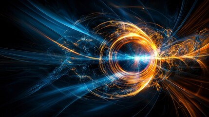 Aufkleber - Dynamic circular motion of light beams abstract scene digital art dark background wide angle energy visualization