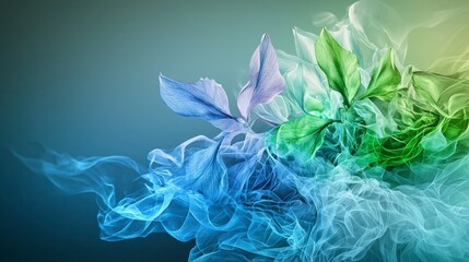 Aufkleber - Serene blue-green smoke fusion abstract art digital design modern aesthetic close-up view tranquil concept