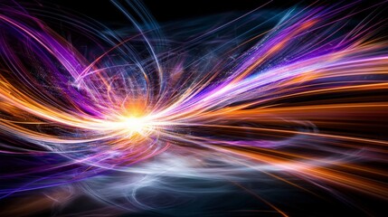 Fototapete - Dynamic glowing light trails creating abstract art digital space visual effects dark background artistic concept