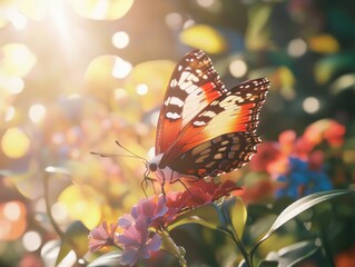 Sticker - Butterfly on Pink Flower