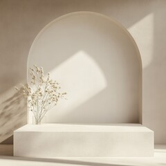 Wall Mural - 3d rendering of minimal geometric forms. White marble podium for product presentation.