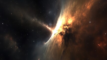 Wall Mural - A dramatic black hole in 3D, with colorful interstellar clouds and countless stars creating a captivating space environment