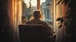 © Johannes - Rear view of senior man sitting on armchair and looking through the window. Lonely old man sitting at home near window during covid19 outbreak. Thoughtful retired man abandoned at nursing home.