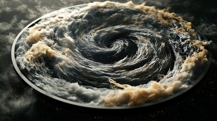Wall Mural - A black hole rendered in 3D, with swirling clouds and stars forming a visually stunning cosmic environment