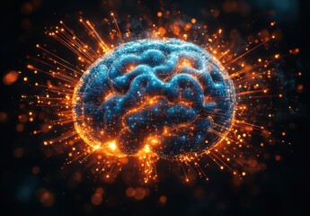 Wall Mural - A brain with a blue and orange glow surrounding it