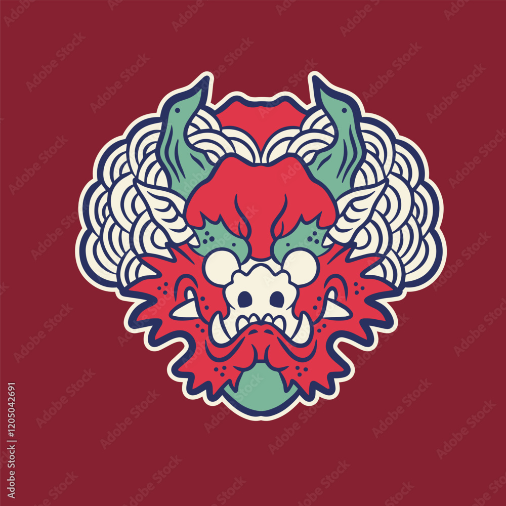 Dragon head front view logo. Simple shaped dragon stamp. Stock Vector ...