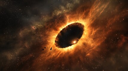 Wall Mural - A visually stunning 3D depiction of a black hole, with colorful clouds and stars creating a breathtaking cosmic environment