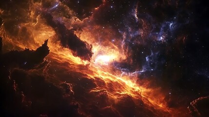 Wall Mural - A visually stunning 3D depiction of a black hole, with colorful clouds and stars creating a breathtaking cosmic environment