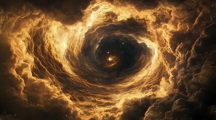 Wall Mural - A visually captivating 3D depiction of a black hole, with swirling clouds and stars forming a mesmerizing cosmic environment