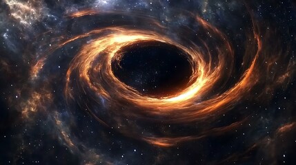 Wall Mural - A visually captivating 3D depiction of a black hole, with swirling clouds and stars forming a mesmerizing cosmic environment
