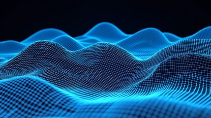 Abstract Blue Gridded Waves Digital Landscape