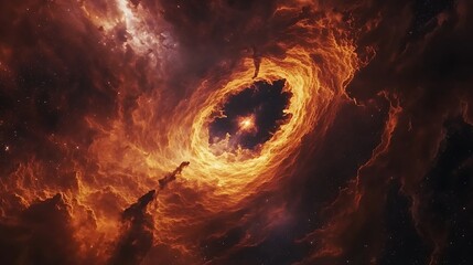 Wall Mural - A cosmic wonder of a black hole in 3D, surrounded by luminous clouds and stars, creating a breathtaking space environment