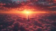 © Ummeya - Airplane flying above clouds at sunset.
