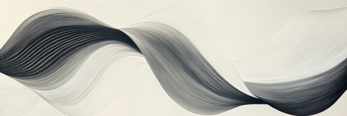 Poster - Swirling lines create elegant abstract waves in black and gray tones on a light background. Generative AI