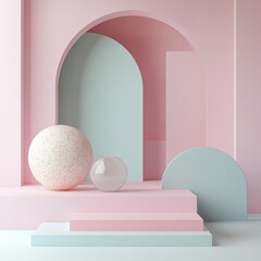 Wall Mural - Abstract background with geometric forms. 3d render. Pink and blue.