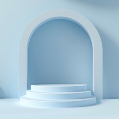 Canvas Print - Abstract background with blue podium and arch. 3d render illustration.