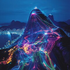 Wall Mural - Rio Cityscape at Night Illuminated with Vibrant Light Trails