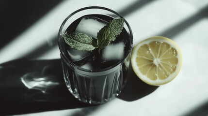 Poster - Glass of water with ice and lemon