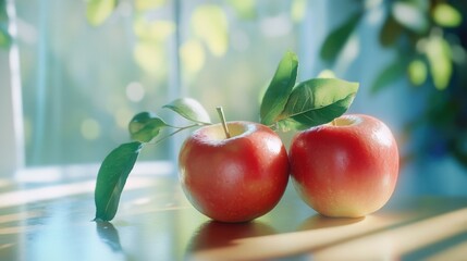 Wall Mural - Red Apples on Table Next to Window