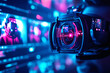 © Jibber  - Futuristische Kameraaufnahme mit neonfarbener Cyberpunk-Ästhetik – Hightech-Filmproduktion und digitale Überwachung in lebendigen Farben