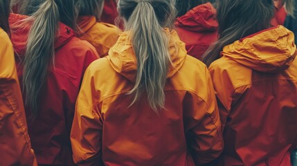 Canvas Print - Women in Red Orange Jackets Group