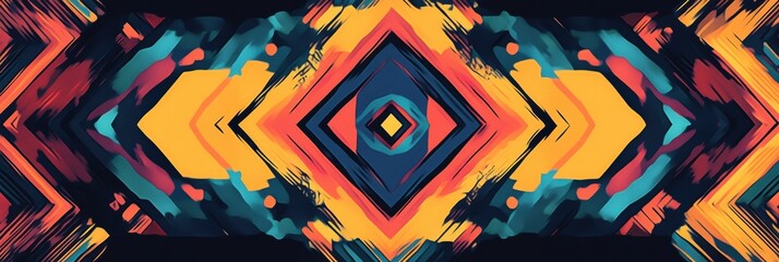 Fototapete - Abstract geometric pattern featuring vibrant colors and dynamic shapes in a symmetrical arrangement. Generative AI