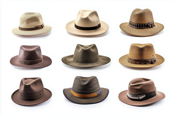 Wall Mural - Collection of safari hats isolated on white background