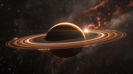 Wall Mural - distant planet with stunning rings and cosmic backdrop illuminated by stars. generative ai