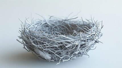 Empty Bird Nest Close Up on White Background