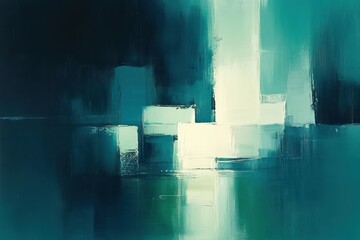 Sticker - An abstract painting featuring various shades of teal and white, creating a modern and serene composition.