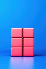 Poster - Six vibrant pink blocks arranged neatly on a blue background, creating a modern and playful visual essence.