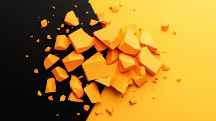 Wall Mural - abstract composition of yellow broken pieces on a black and yellow background, symbolizing disruptio