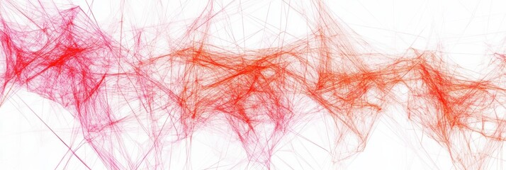 Fototapete - Abstract digital art featuring red and pink lines intersecting against a white background in a vibrant pattern. Generative AI