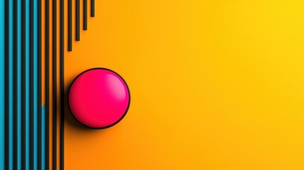 Wall Mural - a vibrant pink sphere against a bright yellow background with stylish blue lines, creating a modern,