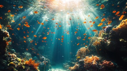 Wall Mural - vibrant underwater coral reef scene filled with colorful fish