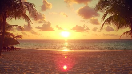 Canvas Print - Idyllic Tropical Sunset Beach Paradise Scene