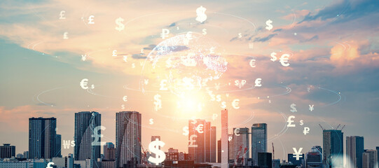 Poster - finance, economy, money, currency, fintech, electronic money, virtual currency, technology, society, city, business, payment, foreign exchange, foreign currency, exchange, forex, investment, asset man
