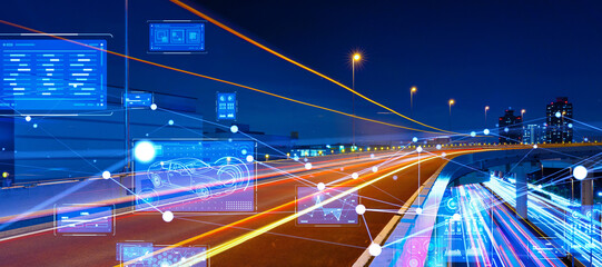 Poster - traffic, road, car, dx, digital transformation, its, maas, mobility, speed, city, society, network, ai, ict, iot, automotive, communication, system, technology, future, night view, high speed, meter, 