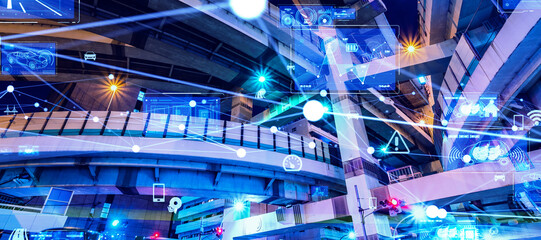 Poster - traffic, road, network, future, dx, digital, its, maas, banner, system, high speed, junction, mobility, automotive, technology, cyber, data, online, web, transformation, city, society, engineering, cl